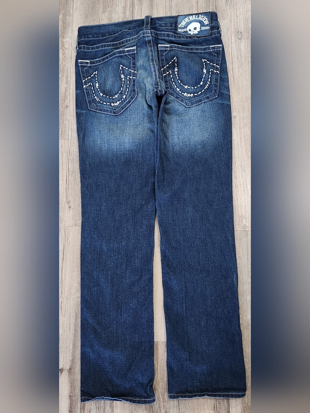 Vintage RARE True Religion Blue Skull Tag Jeans USA Size 33 (34x34 fit) Y2K